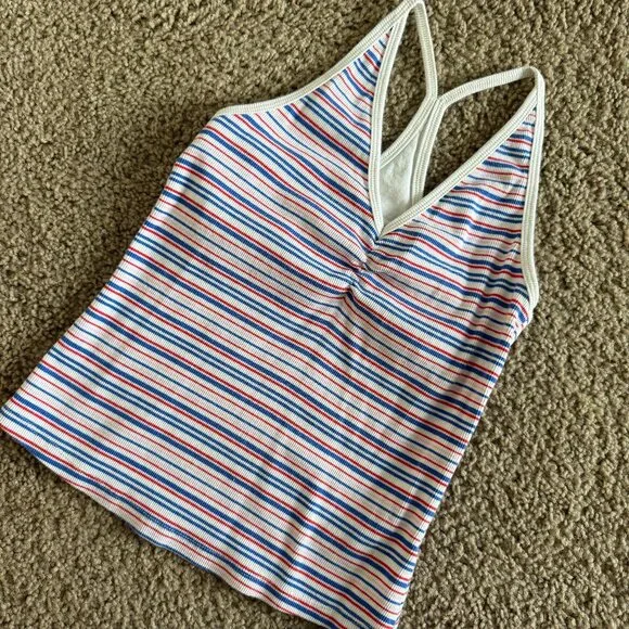Old Navy Striped Tank Top Built-In Bra Size S Red White Blue - Picture 1 of 6
